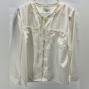 KATHY CHE LADIES LACED NECK, POCKETS, FRONT WITH PEARL BUTTONS